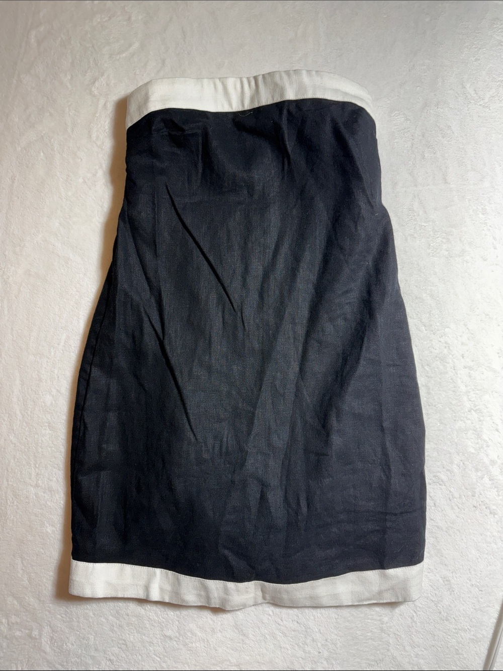 Abercrombie & Fitch Black Strapless Linen Dress with White Trim